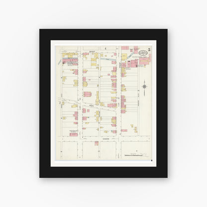Old map wall art mockup — black gallery frame with white mat — Sanborn Fire Insurance Map from Hamburg, Berks County, Pennsylvania (1910), Sheet #0005