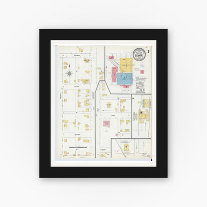 Old map wall art mockup — black gallery frame with white mat — Sanborn Fire Insurance Map from Genoa, Ottawa County, Ohio (1904) - Complete Map Set