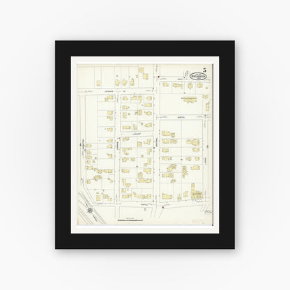 Old map wall art mockup — black gallery frame with white mat — Sanborn Fire Insurance Map from Winchendon, Worcester County, Massachusetts (1914), Sheet #0005