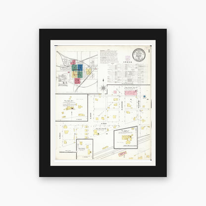 Old map wall art mockup — black gallery frame with white mat — Sanborn Fire Insurance Map from Albia, Monroe County, Iowa (1907) â€” Complete Set