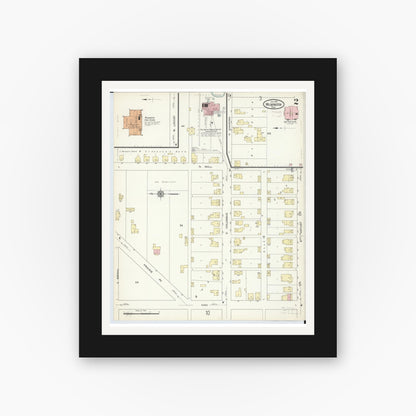 Old map wall art mockup — black gallery frame with white mat — Sanborn Fire Insurance Map from Wilmington, Clinton County, Ohio (1914), Sheet #0002