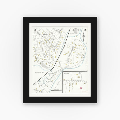 Old map wall art mockup — black gallery frame with white mat — Sanborn Fire Insurance Map from Scituate, Plymouth County, Massachusetts (1926), Sheet #0013