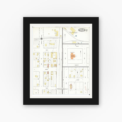 Old map wall art mockup — black gallery frame with white mat — Sanborn Fire Insurance Map from Grand Junction, Greene County, Iowa (1918), Sheet #0002