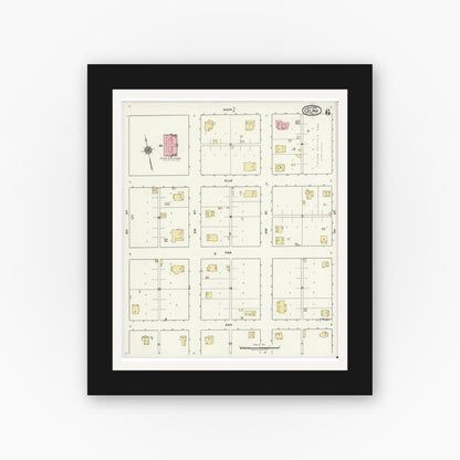 Old map wall art mockup — black gallery frame with white mat — Sanborn Fire Insurance Map from Celina, Collin County, Texas (1920), Sheet #0006