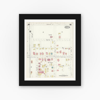 Old map wall art mockup — black gallery frame with white mat — Sanborn Fire Insurance Map from Souderton, Montgomery County, Pennsylvania (1924), Sheet #0016