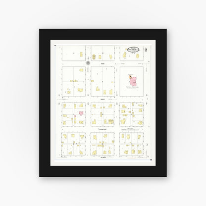Old map wall art mockup — black gallery frame with white mat — Sanborn Fire Insurance Map from Sheffield, Franklin County, Iowa (1916), Sheet #0002