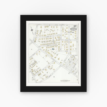 Old map wall art mockup — black gallery frame with white mat — Sanborn Fire Insurance Map from Rockville Centre, Nassau County, New York (1919), Sheet #0012