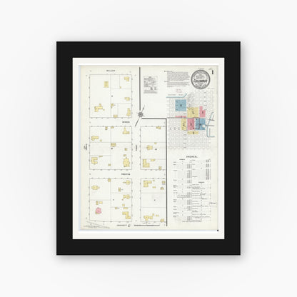 Old map wall art mockup — black gallery frame with white mat — Sanborn Fire Insurance Map from Columbus, Colorado County, Texas (1912) - Complete Map Set