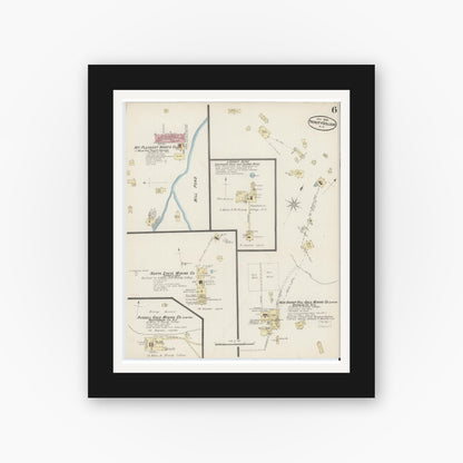 Old map wall art mockup — black gallery frame with white mat — Sanborn Fire Insurance Map from Trinity College, Randolph County, North Carolina (1885), Sheet #0006