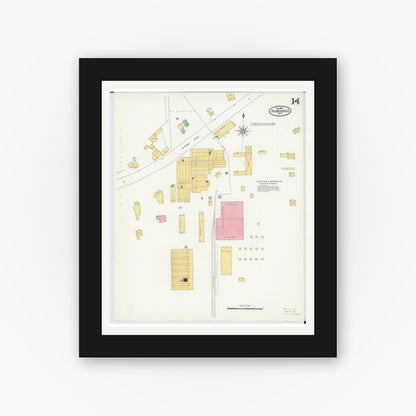 Old map wall art mockup — black gallery frame with white mat — Sanborn Fire Insurance Map from Painesville, Lake County, Ohio (1904), Sheet #0014