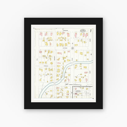 Old map wall art mockup — black gallery frame with white mat — Sanborn Fire Insurance Map from Decorah, Winneshiek County, Iowa (1902), Sheet #0007