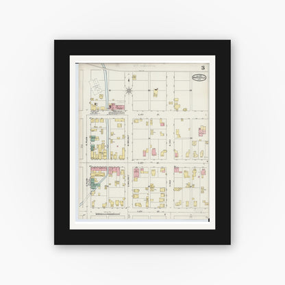 Old map wall art mockup — black gallery frame with white mat — Sanborn Fire Insurance Map from Marysville, Union County, Ohio (1895), Sheet #0003