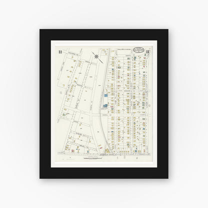 Old map wall art mockup — black gallery frame with white mat — Sanborn Fire Insurance Map from Glenside, Montgomery County, Pennsylvania (1925), Sheet #0011