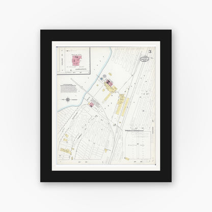 Old map wall art mockup — black gallery frame with white mat — Sanborn Fire Insurance Map from Walker, Cass County, Minnesota (1914), Sheet #0003
