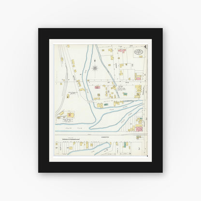 Old map wall art mockup — black gallery frame with white mat — Sanborn Fire Insurance Map from Pulaski, Pulaski County, Virginia (1898), Sheet #0004