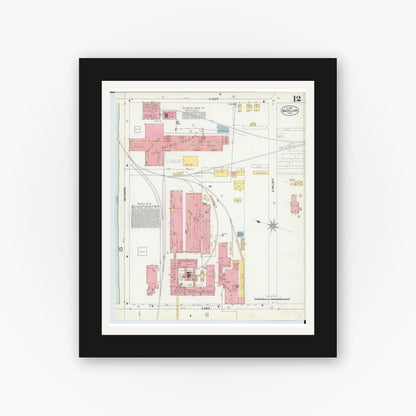 Old map wall art mockup — black gallery frame with white mat — Sanborn Fire Insurance Map from Massillon, Stark County, Ohio (1901), Sheet #0012
