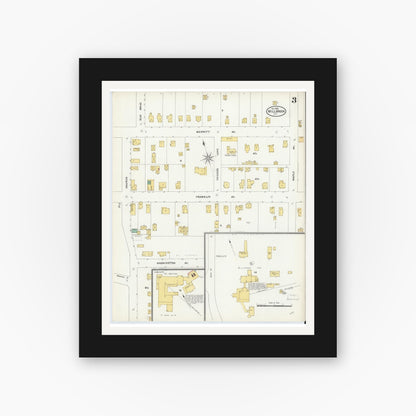 Old map wall art mockup — black gallery frame with white mat — Sanborn Fire Insurance Map from Millbrook, Dutchess County, New York (1905), Sheet #0003