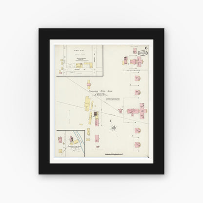 Old map wall art mockup — black gallery frame with white mat — Sanborn Fire Insurance Map from Canonsburg, Washington County, Pennsylvania (1896), Sheet #0006