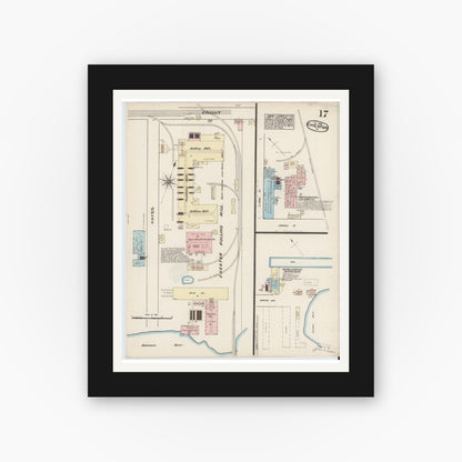 Old map wall art mockup — black gallery frame with white mat — Sanborn Fire Insurance Map from Chester, Delaware County, Pennsylvania (1885), Sheet #0017