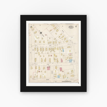 Old map wall art mockup — black gallery frame with white mat — Sanborn Fire Insurance Map from Pulaski, Oswego County, New York (1959), Sheet #0004