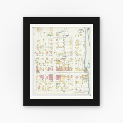 Old map wall art mockup — black gallery frame with white mat — Sanborn Fire Insurance Map from Tipp City, Miami County, Ohio (1905), Sheet #0004