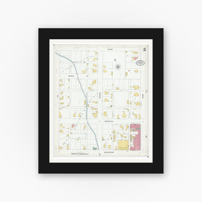 Old map wall art mockup — black gallery frame with white mat — Sanborn Fire Insurance Map from Virginia, Cass County, Illinois (1900), Sheet #0002