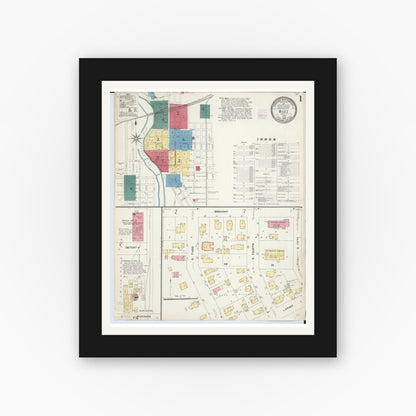 Old map wall art mockup — black gallery frame with white mat — Sanborn Fire Insurance Map from Niles, Berrien County, Michigan (1907) - Complete Map Set
