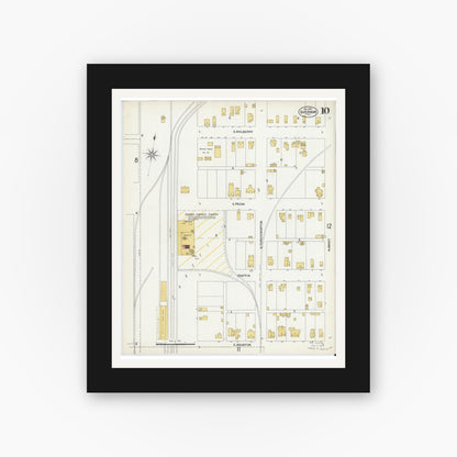 Old map wall art mockup — black gallery frame with white mat — Sanborn Fire Insurance Map from Sherman, Grayson County, Texas (1902), Sheet #0010