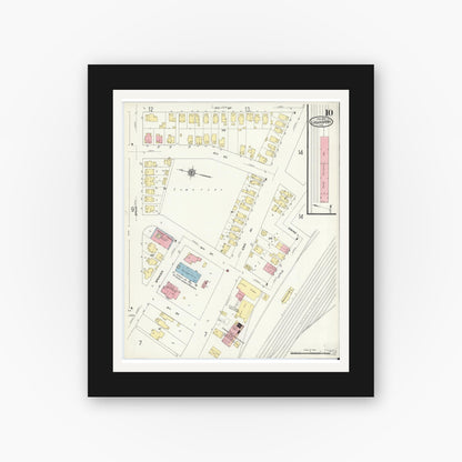 Old map wall art mockup — black gallery frame with white mat — Sanborn Fire Insurance Map from Logansport, Cass County, Indiana (1911), Sheet #0010