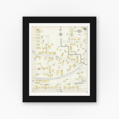 Old map wall art mockup — black gallery frame with white mat — Sanborn Fire Insurance Map from Waltham, Middlesex County, Massachusetts (1903), Sheet #0022