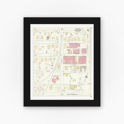 Old map wall art mockup — black gallery frame with white mat — Sanborn Fire Insurance Map from Brenham, Washington County, Texas (1912), Sheet #0006