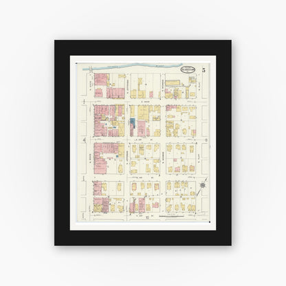 Old map wall art mockup — black gallery frame with white mat — Sanborn Fire Insurance Map from Beardstown, Cass County, Illinois (1919), Sheet #0005