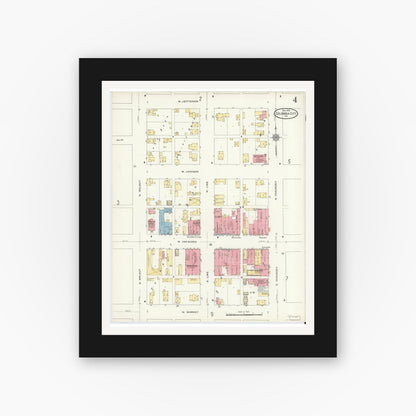 Old map wall art mockup — black gallery frame with white mat — Sanborn Fire Insurance Map from Columbia City, Whitley County, Indiana (1910), Sheet #0004