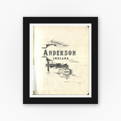 Old map wall art mockup — black gallery frame with white mat — Sanborn Fire Insurance Map from Anderson, Madison County, Indiana (1954), Sheet #0001