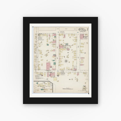 Old map wall art mockup — black gallery frame with white mat — Sanborn Fire Insurance Map from Gallipolis, Gallia County, Ohio (1885), Sheet #0007