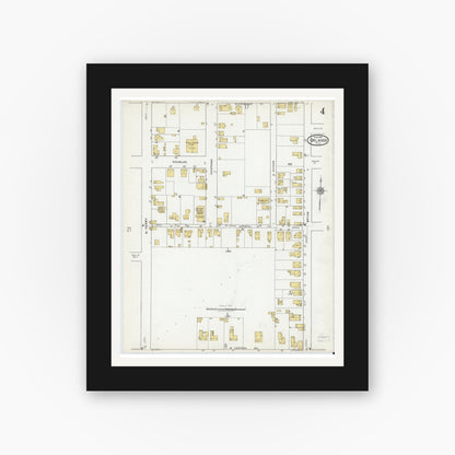 Old map wall art mockup — black gallery frame with white mat — Sanborn Fire Insurance Map from Orlando, Orange County, Florida (1919), Sheet #0004