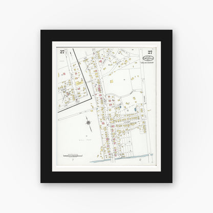 Old map wall art mockup — black gallery frame with white mat — Sanborn Fire Insurance Map from Circleville, Pickaway County, Ohio (1927), Sheet #0027