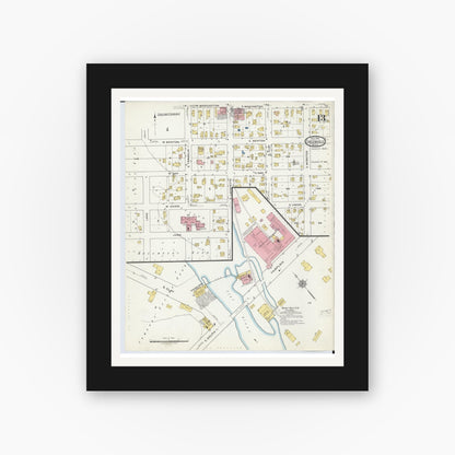 Old map wall art mockup — black gallery frame with white mat — Sanborn Fire Insurance Map from Greenville, Montcalm County, Michigan (1918), Sheet #0013