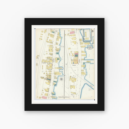 Old map wall art mockup — black gallery frame with white mat — Sanborn Fire Insurance Map from Saint Ignace, Mackinac County, Michigan (1907), Sheet #0003