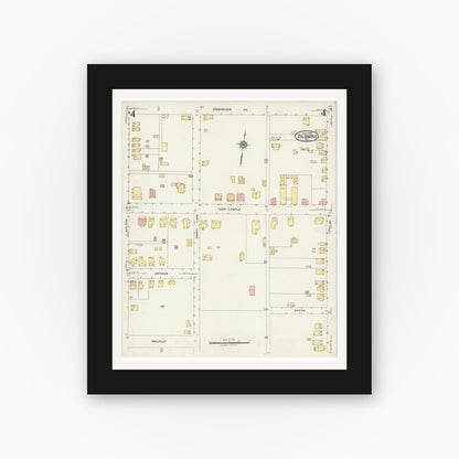 Old map wall art mockup — black gallery frame with white mat — Sanborn Fire Insurance Map from Zelienople, Butler County, Pennsylvania (1925), Sheet #0004