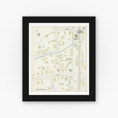 Old map wall art mockup — black gallery frame with white mat — Sanborn Fire Insurance Map from Bainbridge, Chenango County, New York (1897), Sheet #0003