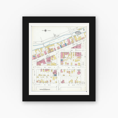 Old map wall art mockup — black gallery frame with white mat — Sanborn Fire Insurance Map from West Bend, Washington County, Wisconsin (1919), Sheet #0005