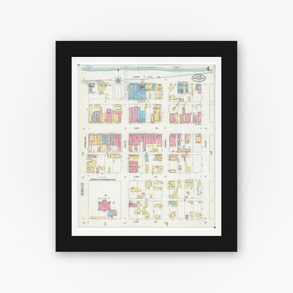 Old map wall art mockup — black gallery frame with white mat — Sanborn Fire Insurance Map from Hastings, Dakota County, Minnesota (1898), Sheet #0004