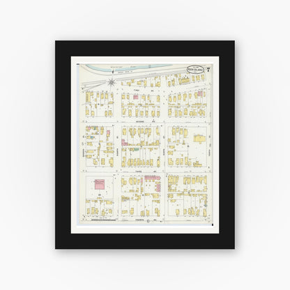 Old map wall art mockup — black gallery frame with white mat — Sanborn Fire Insurance Map from Rock Island, Rock Island County, Illinois (1898), Sheet #0007