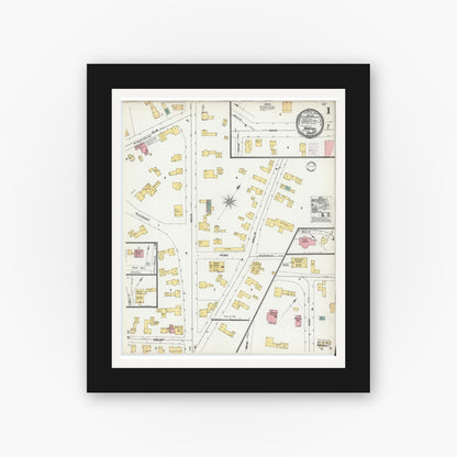 Old map wall art mockup — black gallery frame with white mat — Sanborn Fire Insurance Map from Groton, Middlesex County, Massachusetts (1901) - Complete Map Set