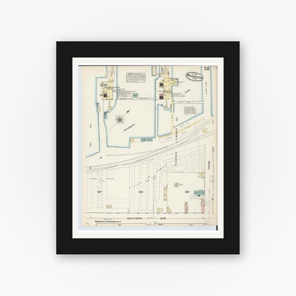 Old map wall art mockup — black gallery frame with white mat — Sanborn Fire Insurance Map from Muskegon, Muskegon County, Michigan (1883), Sheet #0012