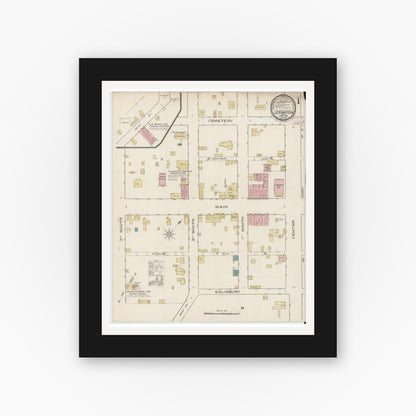 Old map wall art mockup — black gallery frame with white mat — Sanborn Fire Insurance Map from Lexington, Davidson County, North Carolina (1885) - Complete Map Set