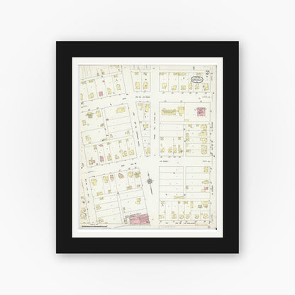 Old map wall art mockup — black gallery frame with white mat — Sanborn Fire Insurance Map from Cresco, Howard County, Iowa (1914), Sheet #0002