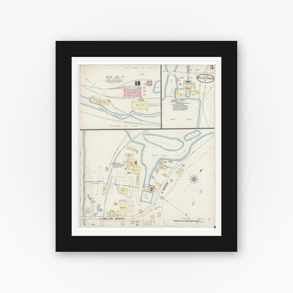 Old map wall art mockup — black gallery frame with white mat — Sanborn Fire Insurance Map from Bellefonte, Centre County, Pennsylvania (1887), Sheet #0005