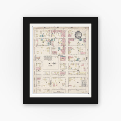 Old map wall art mockup — black gallery frame with white mat — Sanborn Fire Insurance Map from Platteville, Grant County, Wisconsin (1884), Sheet #0001